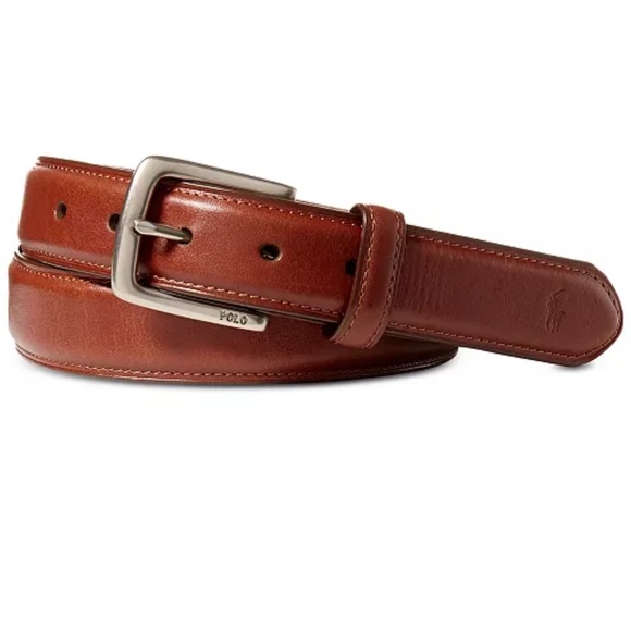 New Polo Ralph Lauren Suffield Brown Leather Single prong metal buckle Belt - Picture 5 of 8